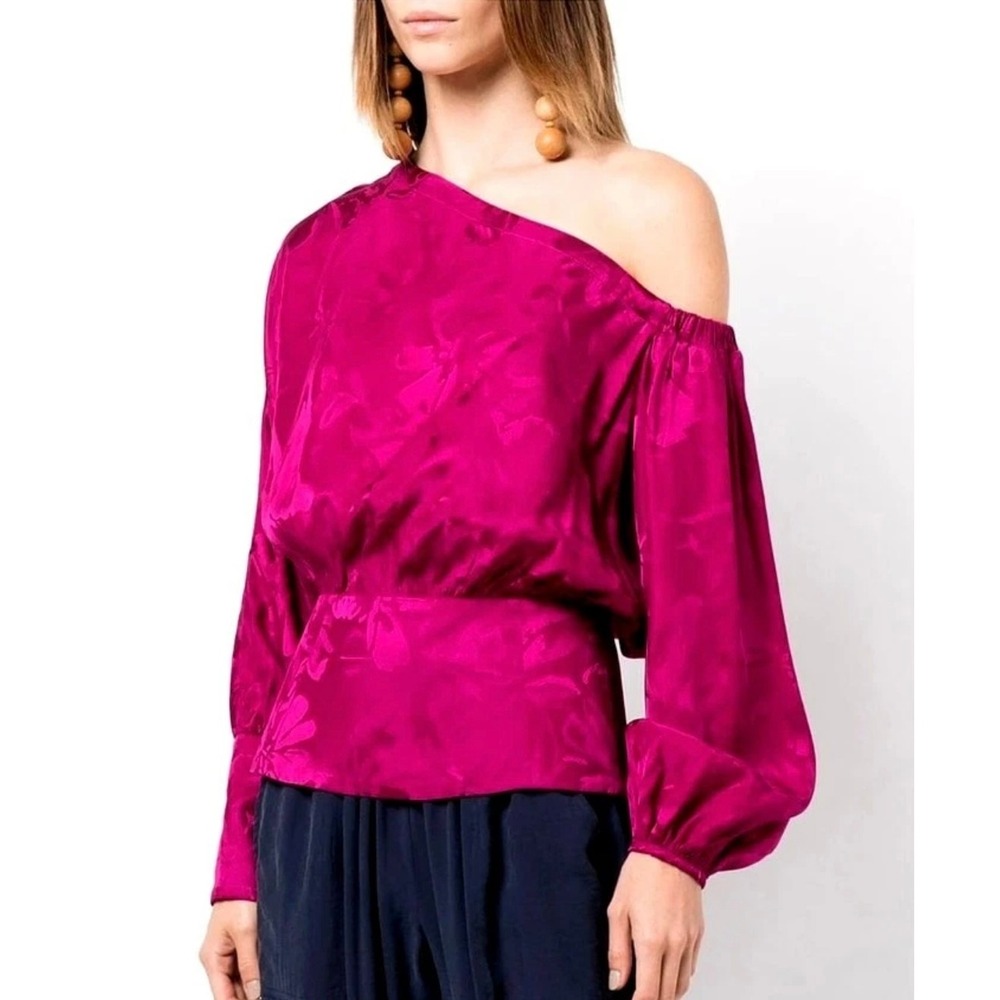 SILVIA TCHERASSI Sirmione Top Women Small Pink Asymmetric One Shoulder Jacquard